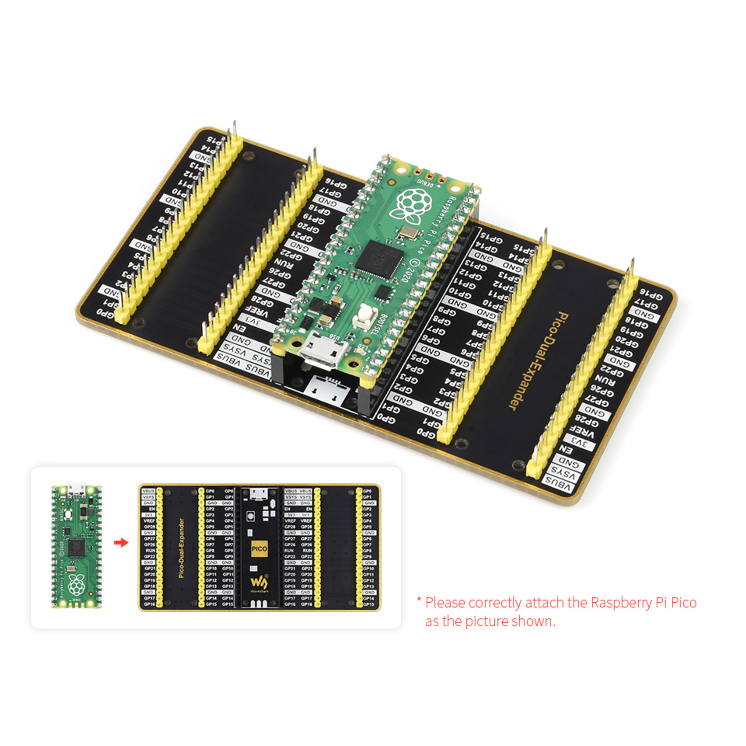 Pico Dual GPIO Expander IC Test Board with Two Sets of Male Headers