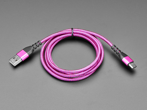 Fashionable Pink and Purple Braided USB A to USB C Connecting Cable - 1 Meter in Length