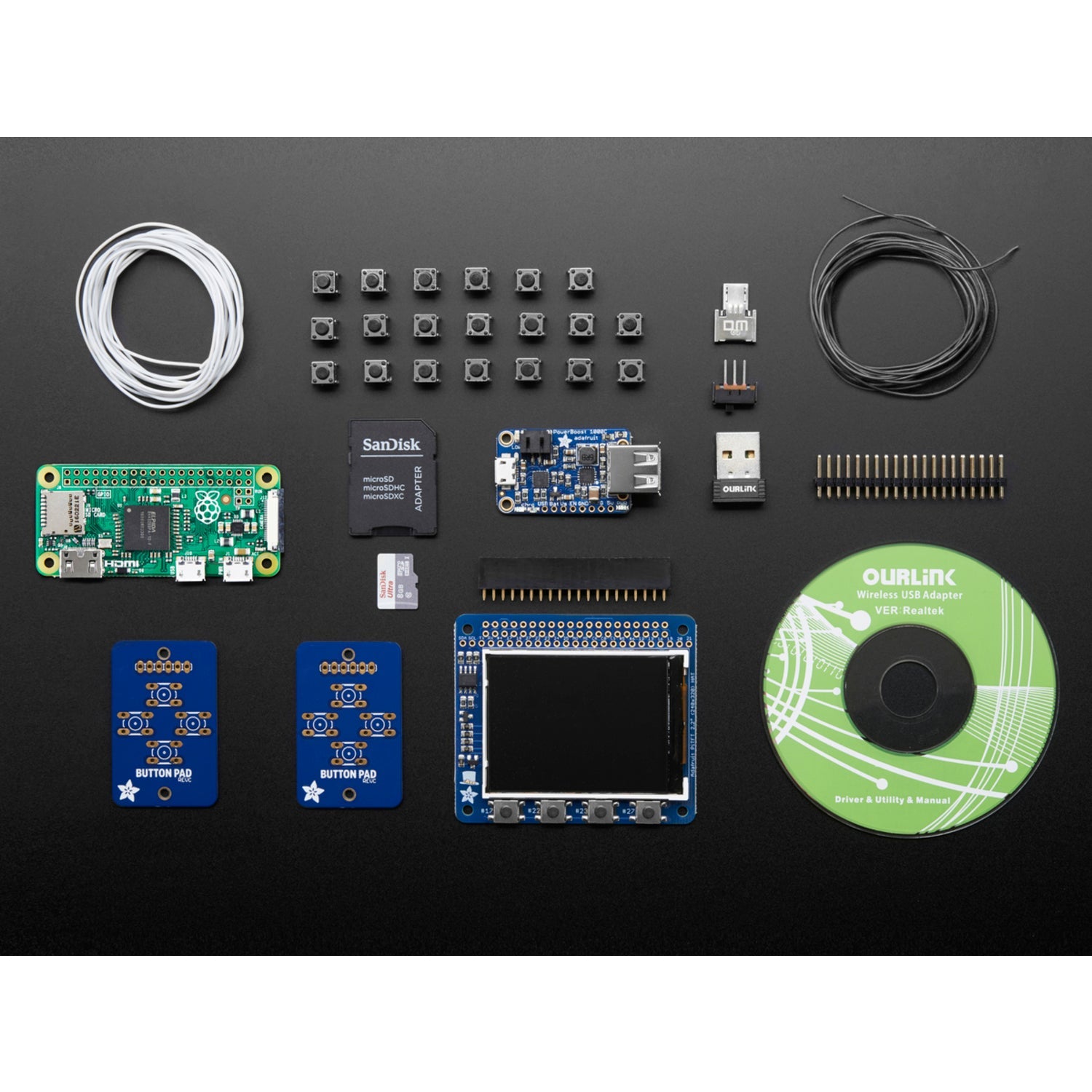 Pi GRRL Zero DIY Parts Kit - Complete Set for Building a Portable Game Emulation Station with Raspberry Pi Zero V1.3 (Case Not Included)