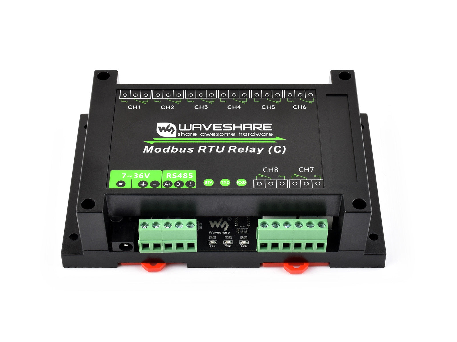 8-Channel Rail-Mounted Modbus RTU Latching Relay Module (C) with RS485 Interface