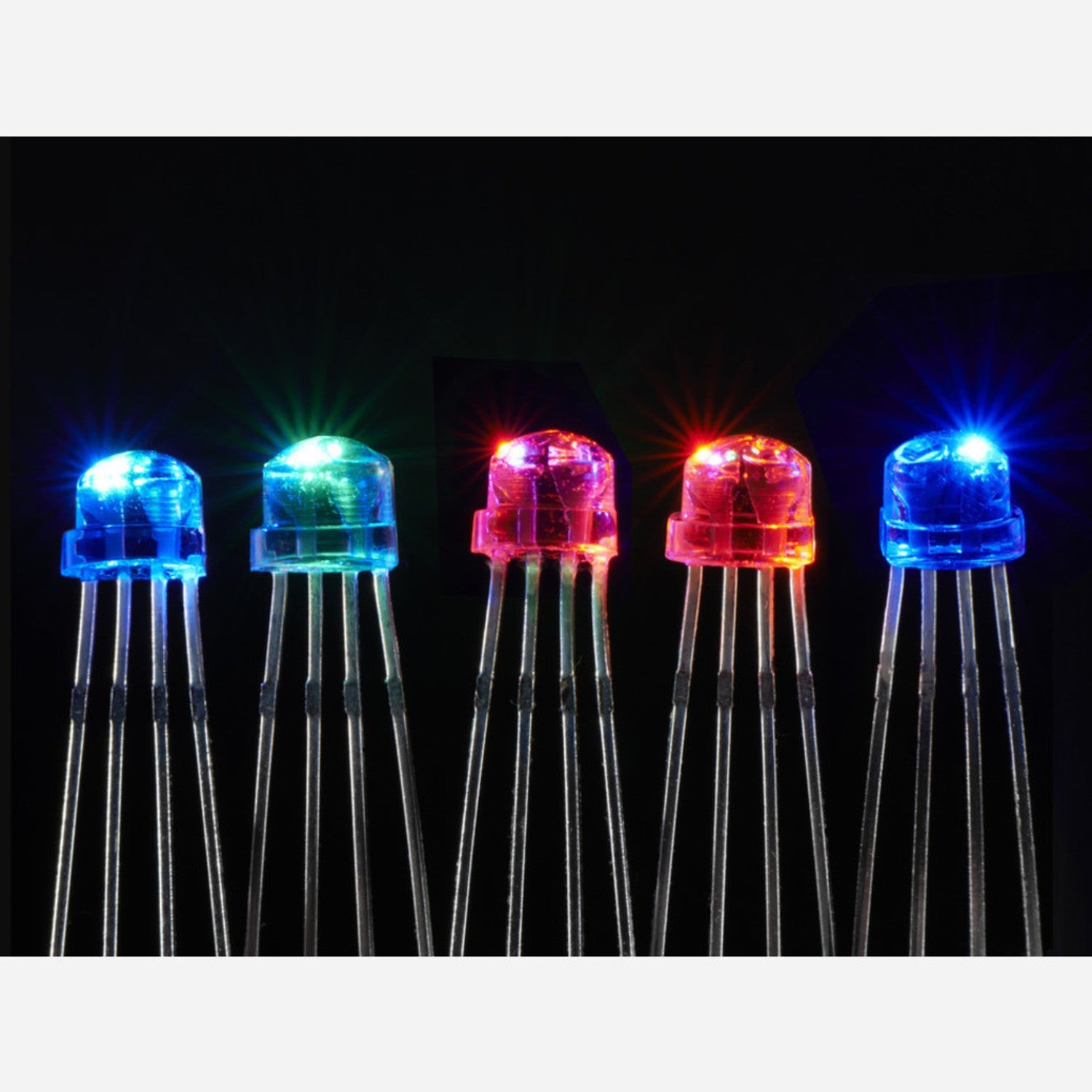 5-Pack of NeoPixel Clear 5mm Through-Hole Light Emitting Diodes for Electronics Projects